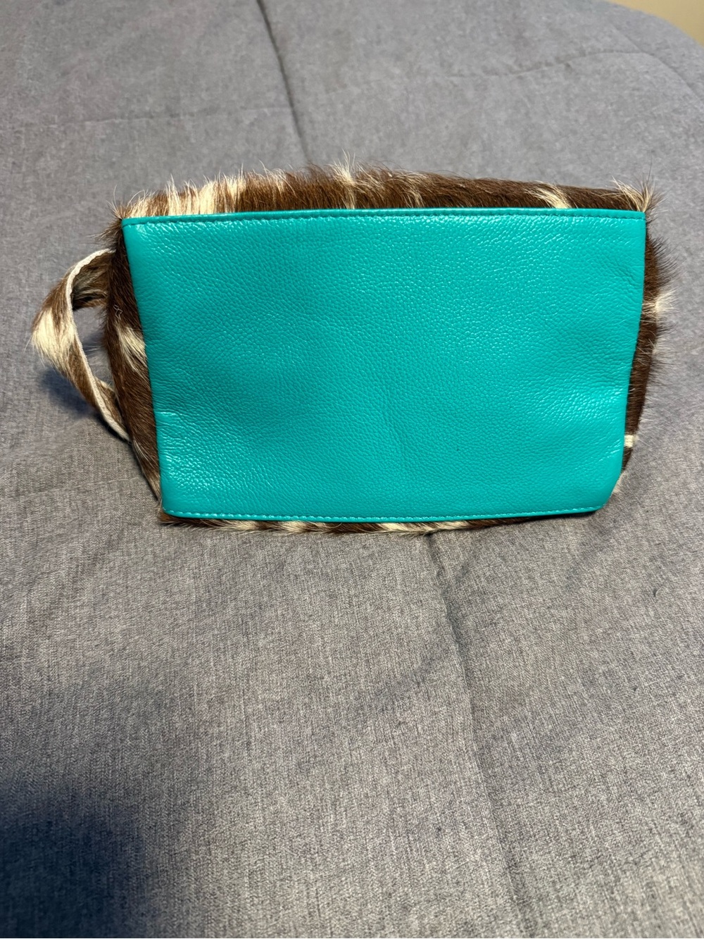 Montana West Brown & Cream Haircalf Cosmetic Pouch with Turquoise Zip - Picture 3 of 4